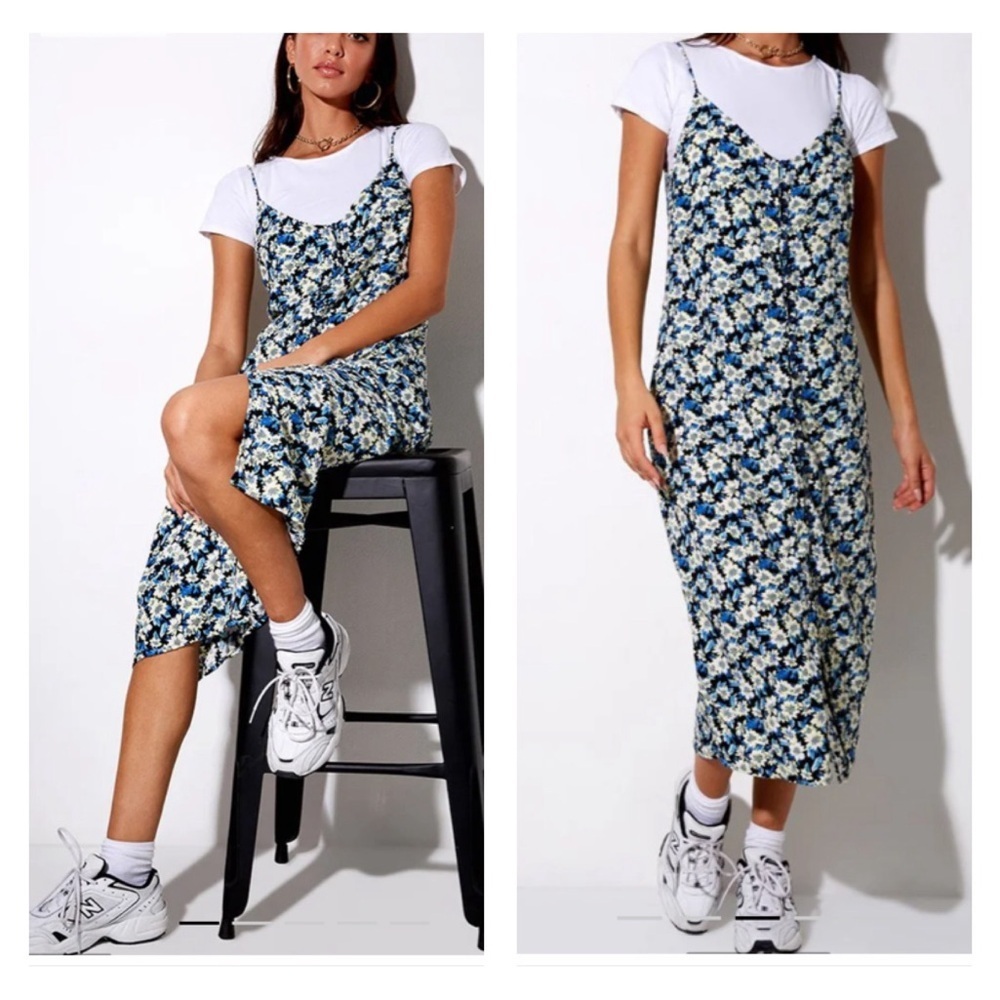 NWT Motel Theda Midi Dress In Aster Blue